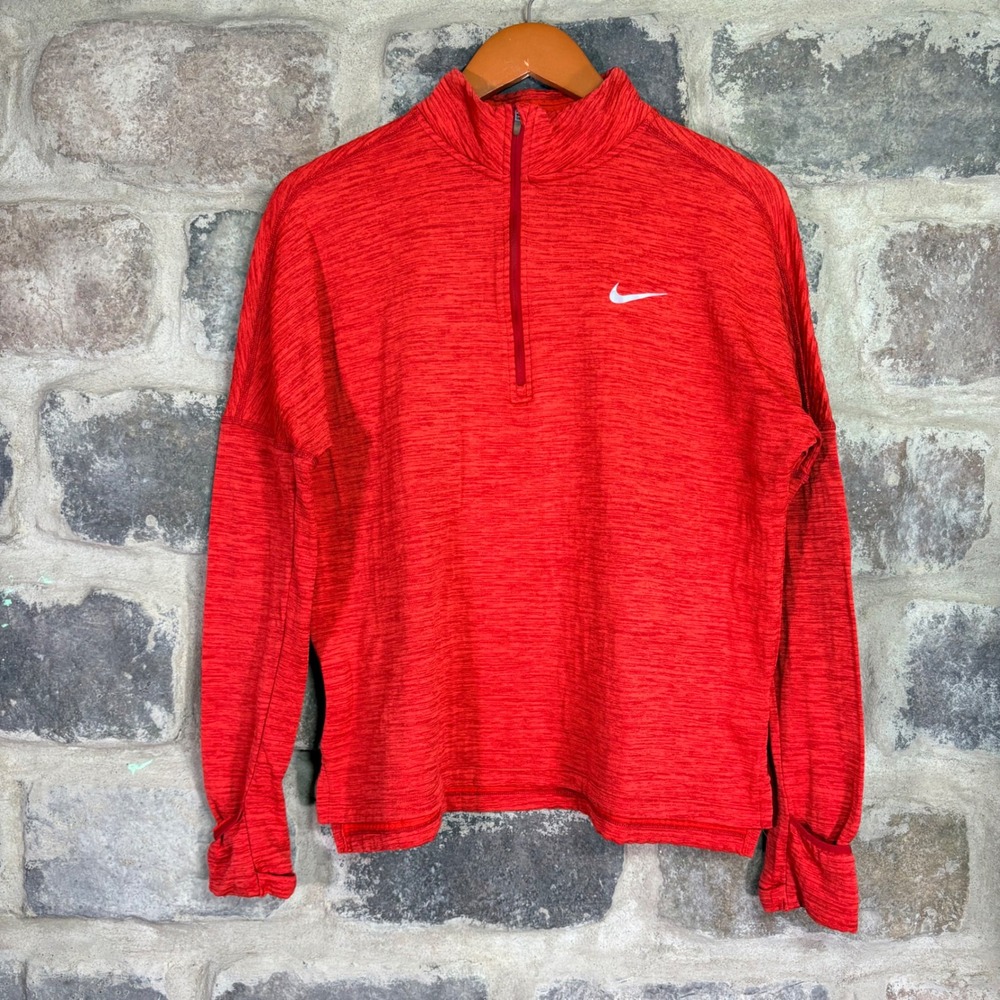 Nike Running Dri-FIT 1/4 Zip Pullover Red Heathered Thumbholes Large Gorpcore